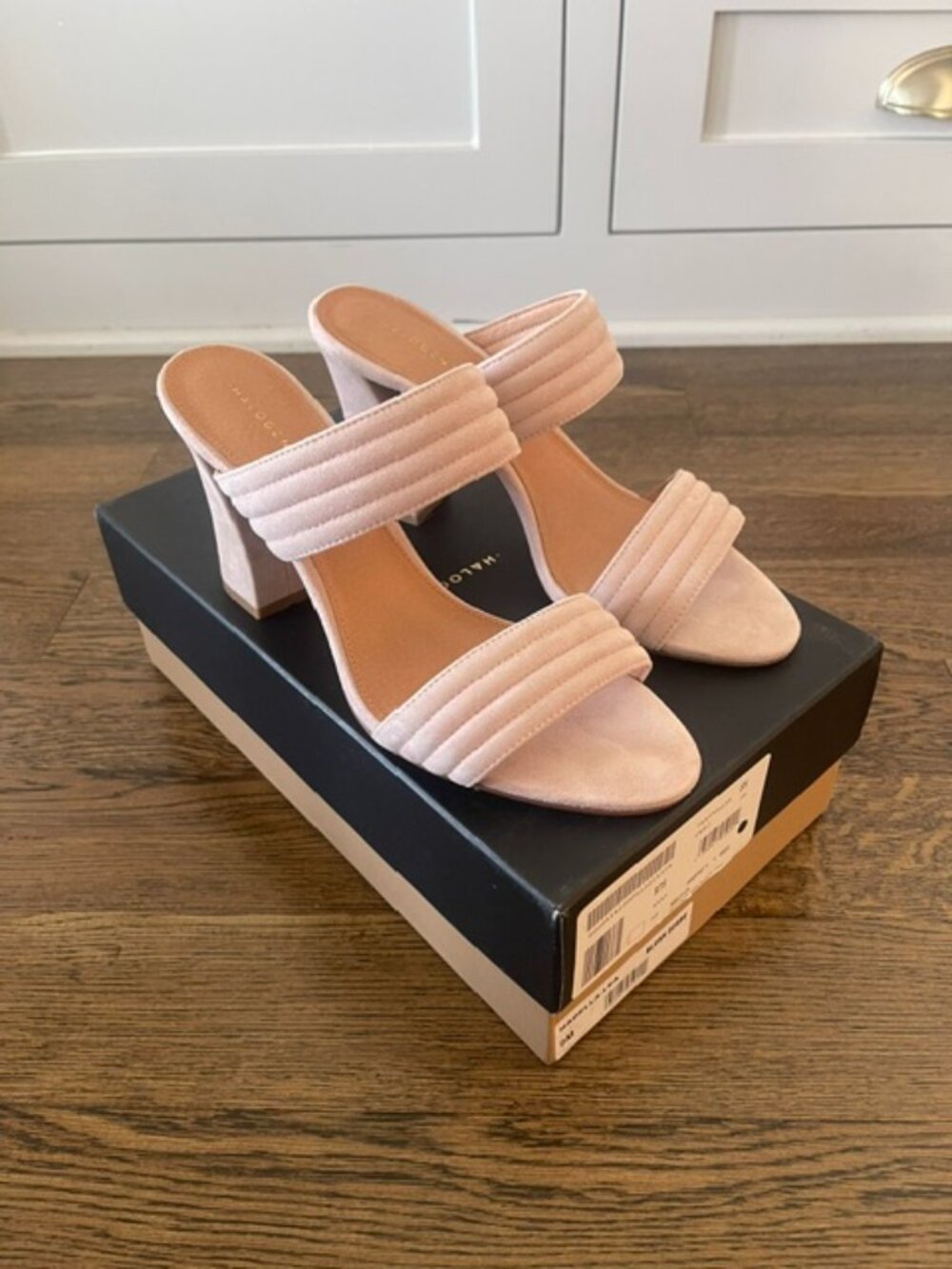 Halogen Blush Pink Suede Padded Double Strap Block Heel Mules - Size 9 (NWOT)